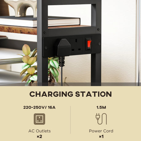 HOMCOM 4-Tier Printer Stand with Power Outlets and Wheels - Rustic Brown