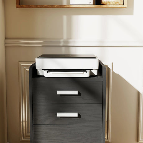 HOMCOM 3 Drawer Filing Cabinet, Rolling File Cabinet with Edged Top for Letter, A4 Size, Hanging File Folders, Black