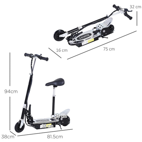 HOMCOM Electric Scooter for Kids, Foldable Powered Scooters for Age 7-12 with 120W Motor, Up to 10 KM/H & 8 KM, Adjustable Ride on Toy (Black)