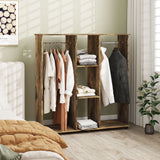 HOMCOM Open Wardrobe Double Mobile Storage Shelves Organizer W/6 Wheels-Rustic Brown