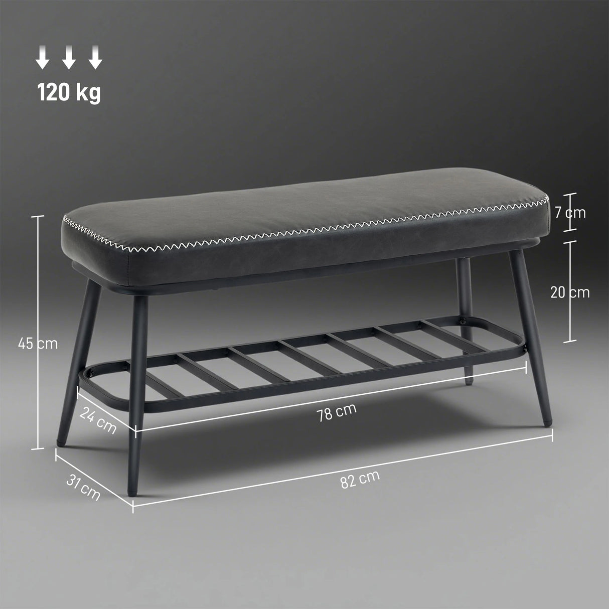 HOMCOM PU Leather Shoe Storage Bench - Charcoal Grey