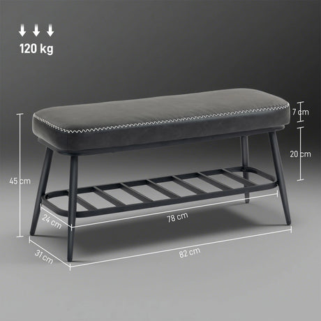 HOMCOM PU Leather Shoe Storage Bench - Charcoal Grey