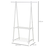 HOMCOM Minimalist Foldable Adjustable Clothes Rack Hanger w/ 2 shelves 107.5L x 45W x 150H cm Hallway Entryway Furniture - White