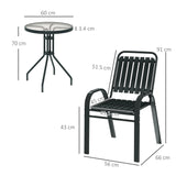Outsunny 3 Pieces Patio Bistro Set with Stackable Chairs, Tempered Glass Table, for Outdoor, Balcony, Patio, Garden Charcoal Grey
