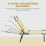 Outsunny Folding Sun Loungers Set of 2 with Face Hole, 4-Position Adjustable Backrest Garden Recliner Chairs Sunbeds, Outdoor Lounge Chairs with 600 D Oxford Cloth Seat, Pillow for Beach, Beige