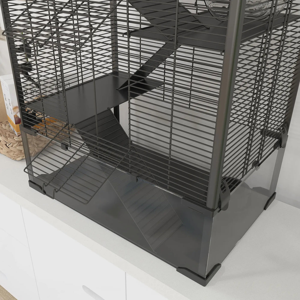 PawHut Four-Tier Hamster Cage with Deep Tempered Glass Bottom, Hut, Running Wheel, Food Dish, Water Bottle, 60 x 40 x 80cm