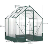 Outsunny 6x6 FT Polycarbonate Greenhouse with Base and Raised Bed, Walk-in Greenhouse with Aluminium Frame, Temperature Controlled Window, Foundation for Plants, Flowers, Vegetable