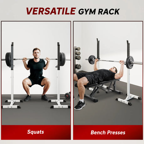 HOMCOM Heavy Duty Weight Bar Barbell Squat Stand Barbell Rack Spotter, for Home, Gym - Black