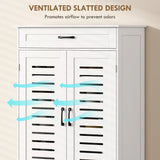HOMCOM Shoe Cabinet with Louvered Doors, Modern Shoe Storage Cabinet with Drawer and Adjustable Shelves, White