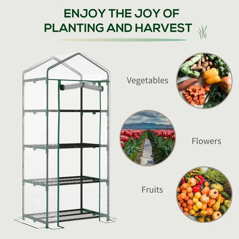 Outsunny 4 Tiers Mini Portable Greenhouse Compact Plant Grow Shed Metal Frame Transparent Clear Cover 160H x 70L x 50Wcm