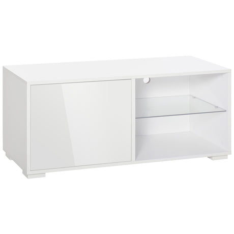 HOMCOM High Gloss TV Stand Storage Cabinet with 2 Shelves for Living Room Home Furniture White