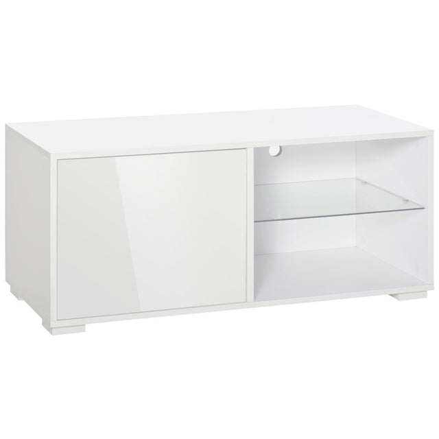 HOMCOM High Gloss TV Stand Storage Cabinet with 2 Shelves for Living Room Home Furniture White