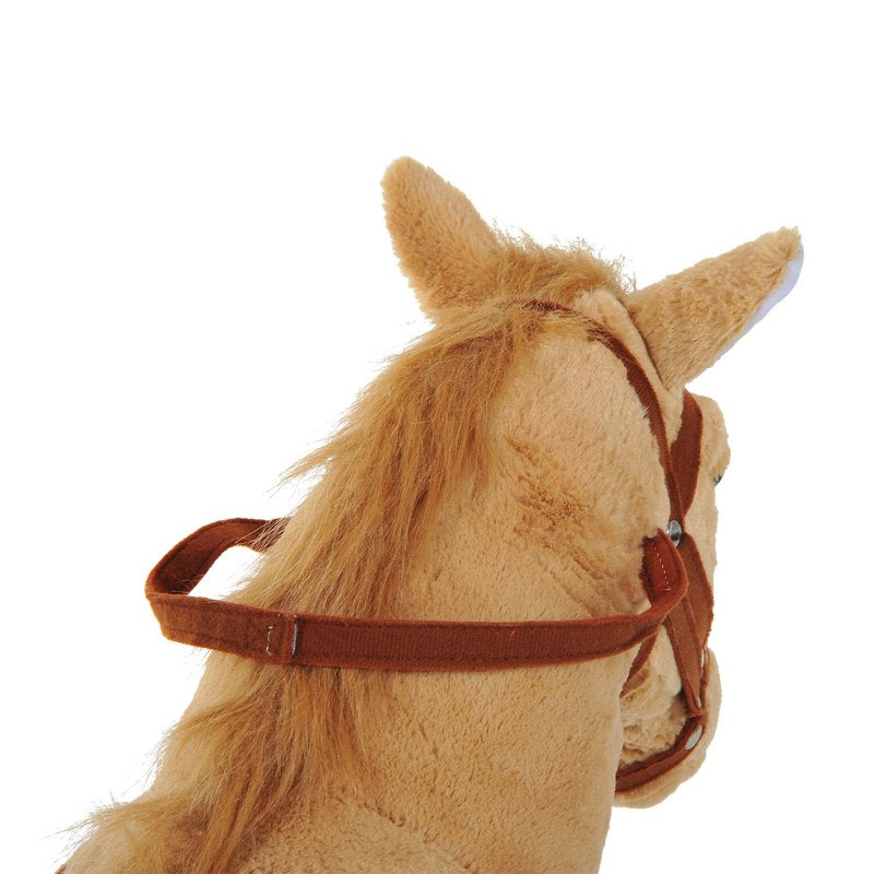 HOMCOM Kids Ride On Standing Horse Cuddly Toy Children Plush Soft Pony Gift w/ Neigh Sound or 3 Years and Up Beige