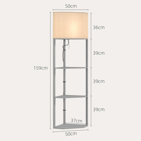 HOMCOM Corner Floor Lamp with Shelves, Tall Standing Lamps for Living Room, with Pull Chain Switch Bulb not Included, Grey