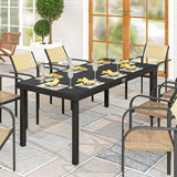 Outsunny Aluminium Outdoor Garden Dining Table for 8 People, Faux Wood Top, for Garden, Patio, 190 x 90 x 74cm, Black