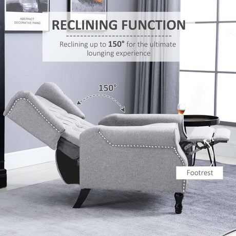 HOMCOM Recliner Armchair, Vintage Reclining Chair with Nail Head Trim, Wingback Chair with Button Tufted Back and Footrest, for Living Room, Light Grey