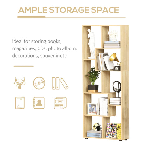 HOMCOM 8-Cube Bookcase, Tall Display Shelf, Standing Storage Rack for Study Room, Living Room, 70 x 24 x 178cm, Natural