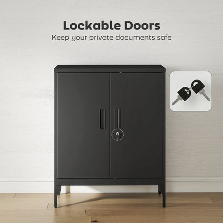 HOMCOM Metal Storage Cabinet with Lock and Adjustable Shelves - Black