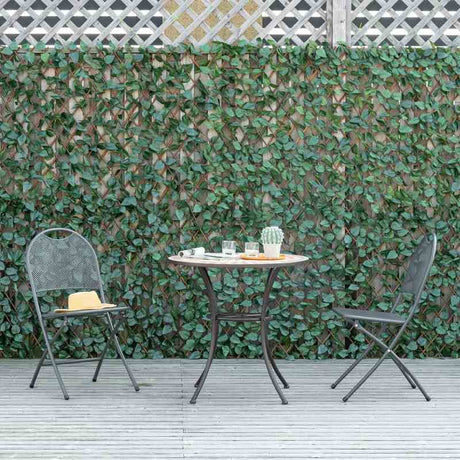 Outsunny 4 Pieces Expanding Trellis Fence, 2m x 1m Decorative Trellis with Artificial Leaves Garden Telescopic Hedge Privacy Screen Greenery Walls for Garden Balcony Home Decor