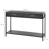 HOMCOM Console Table Worktop Bottom Shelf Home Two Drawer Industrial Minimal Style Grey Wood Tone Effect