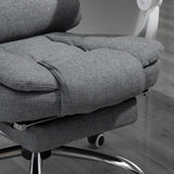 Vinsetto Office Chair, Computer Desk Chair, Linen Fabric Swivel Rolling Task Chair with Large Soft Padded Cushion, 135° Reclining Backrest and Retractable Footrest, Grey