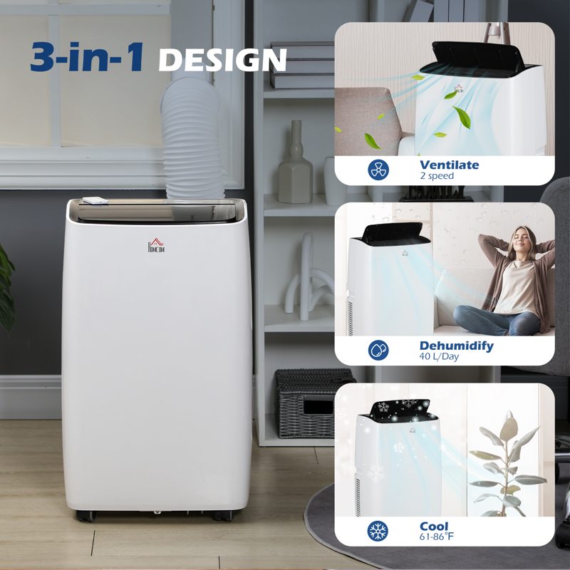 HOMCOM Portable Air Conditioner 14000 BTU, 4-in-1 Air Conditioning Unit, Dehumidifier, Cooling, Fan, Sleep Mode with 3 Speeds, Remote Control, LED Display, 24H Timer, Window Kit, Children Lock, 40m2