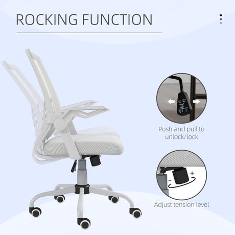 Vinsetto Mesh Office Chair, Computer Desk Chair with Flip-up Armrests, Lumbar Back Support and Swivel Wheels, White