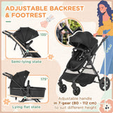 HOMCOM Foldable Baby Stoller, with Reclining Backrest, Adjustable Canopy, for Ages 0-36 Months - Black