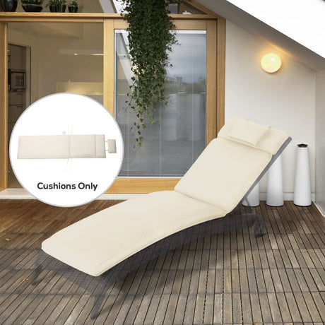 Outsunny Garden Sun Lounger Cushion Replacement Soft Sunbed Reclining Chair Relaxer Pad with Pillow, Cushion ONLY - Cream White