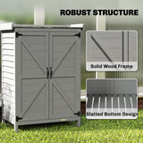 Outsunny Wooden Garden Shed, Garden Tool Storage Shed with Shelf and Side Hooks, 71.5 x 39 x 95 cm, Grey