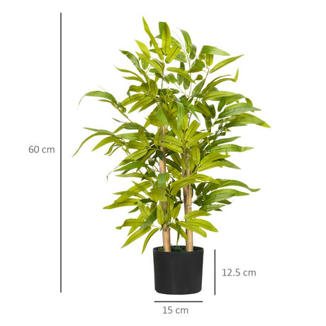 HOMCOM Artificial Plants Bamboo Tree in Pot Desk Fake Plants for Home Indoor Outdoor Decor, 15x15x60cm, Green