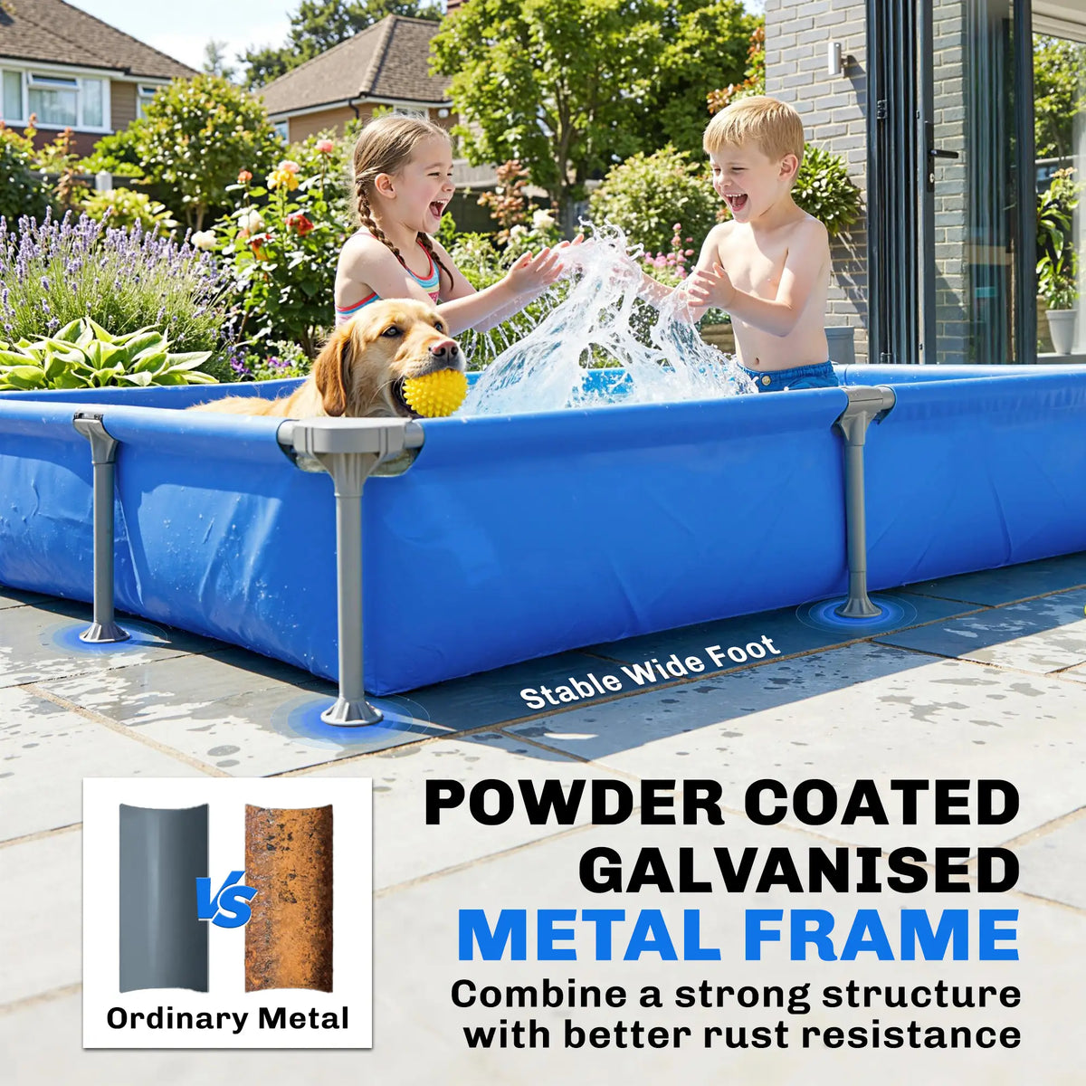 Outsunny Metal Frame Swimming Pool, Rectangular Above Ground Frame Pool with Repair Patch, 229 x 160 x 43 cm, Blue