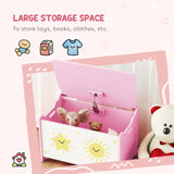 AIYAPLAY Toy Box with Lid, Safety Hinges and Groove Handles, Toy Storage organiser for Kids, Living Room, Playroom, Pink