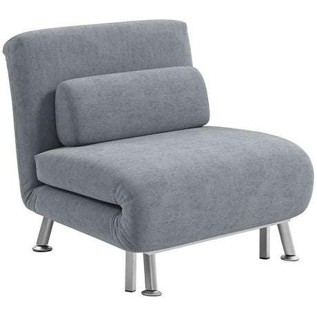 HOMCOM Single Velvet-Feel Sleeper Chair - Grey