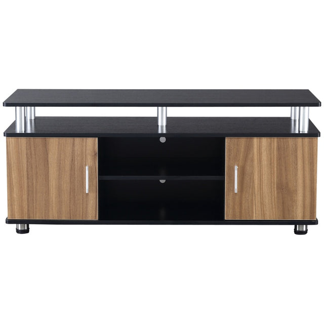 HOMCOM TV Cabinet Unit for TVs up to 50'' with Storage Shelf and Cupboards, Living Room Entertainment Center Media Console, Black and Walnut