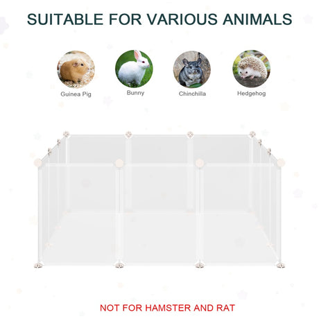 PawHut Pet Playpen DIY Small Animal Cage Open Enclosure Portable Plastic Fence 12 Panels for Hedgehog Bunny Chinchilla Guinea Pig White