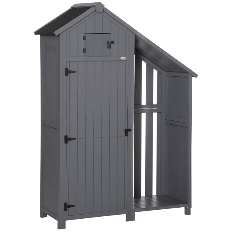 Outsunny Garden Outdoor Storage Shed Outdoor Tool Shed with 3 Shelves and Tilt Roof, 129x51.5x180cm, Grey