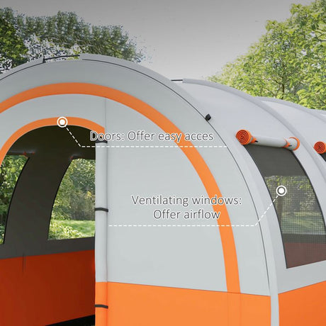 Outsunny 3000mm Waterproof Camping Tent, 5-6 Man Family Tent with Living and Bedroom, Carry Bag Included, Cream and Orange