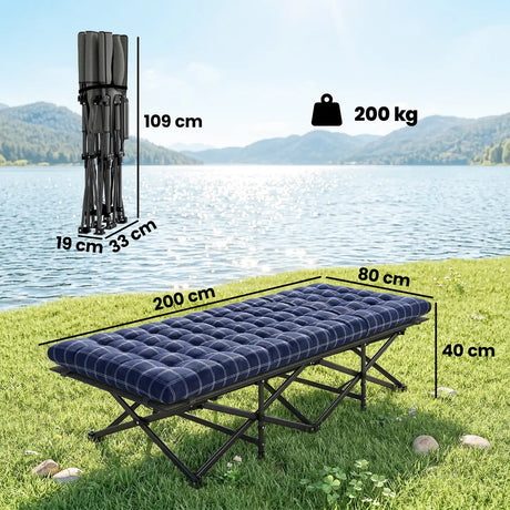 Outsunny Camping Cot with Soft Pad, 80cm Extra Wide Folding Cots with Side Pocket and Carry Bag, Blue