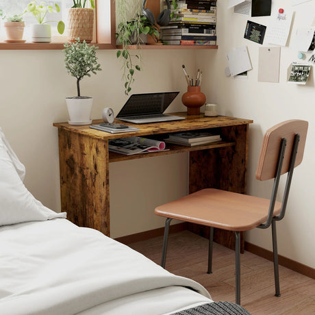 HOMCOM Boxy Work Desk, with Shelf - Wood-Effect