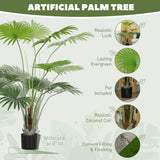 HOMCOM 145cm Artificial Palm Tree, Decorative Artificial Plant with Lifelike PEVA Leaves and Coconut Coir, Fake Tree with Plastic Pot and Flocking for Home Office Decor, Green