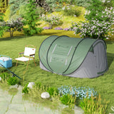 Outsunny 4 Person Pop-up Camping Tent Family Tent with Ground Sheet, 4 Windows and Portable Carry Bag for Beach Outdoor Trip, Dark Green