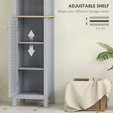 kleankin Bathroom Floor Storage Cabinet with 3 Tier Shelf and Cupboard with Door, Free Standing Linen Tower, Tall Slim Side Organizer Shelves, Grey
