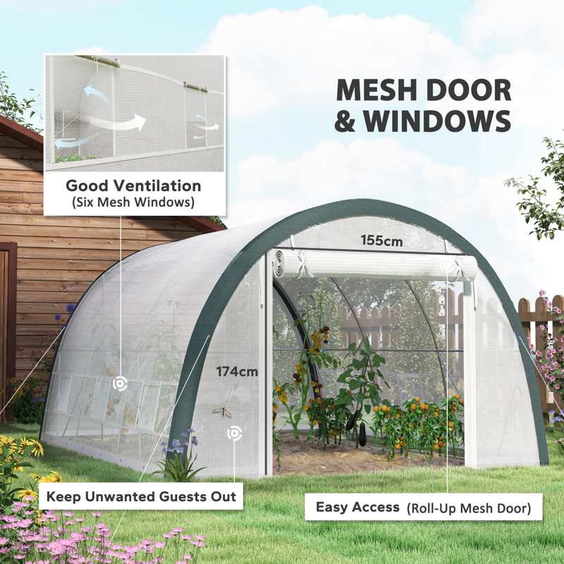 Outsunny 4 x 3(m) Walk-In Tunnel Greenhouse, with Accessories - White