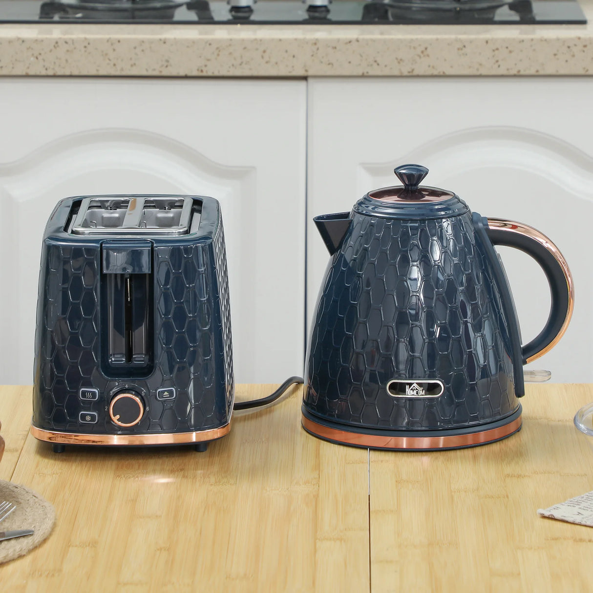 HOMCOM 1.7L 3000W Fast Boil Kettle & 2 Slice Toaster Set, Kettle and Toaster Set with Auto Shut Off, Browning Controls, Blue
