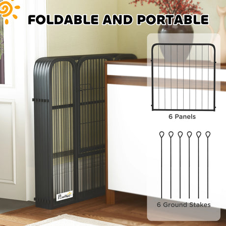 PawHut Six-Panel Dog Playpen with Door, for Small Dogs, Indoors, Outdoors, 60cm Tall, Black