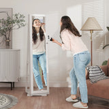 HOMCOM 360 Swivel Jewellery Cabinet, Free Standing Full Length Mirror with Storage, Lockable Jewellery Organiser with Built-in Makeup Mirror and Storage Shelves for Bedroom, White