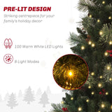 HOMCOM 1.2m/4ft Artificial Christmas Tree with 100 Warm White LED Lights and 8 Modes, Small Xmas Tree with Red Berries, Pine Cones and Retro Base, Green