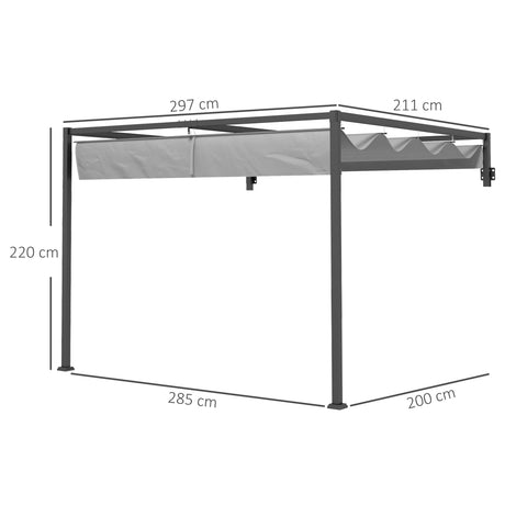 Outsunny 2 x 3(m) Lean To Steel Pergola, with Moving Fabric Canopy - Dark Grey