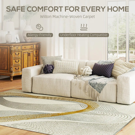 HOMCOM Modern Area Rug, Machine Washable Rug, Allergy-Friendly Floor Carpet for Living Room, Bedroom, Dining Room, Home Office, 230 x 160 cm, Cream White